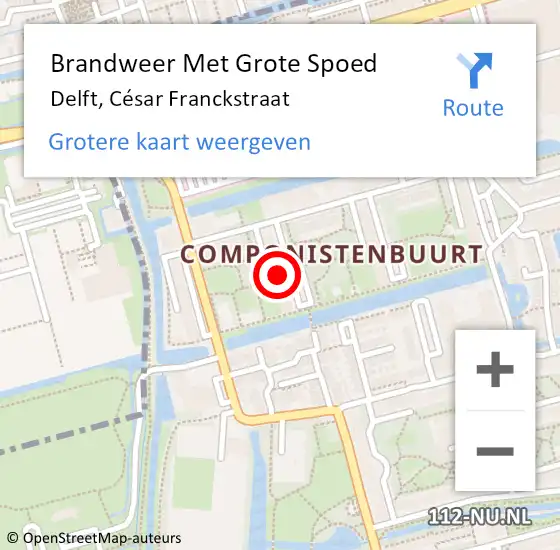 Locatie op kaart van de 112 melding: Brandweer Met Grote Spoed Naar Delft, César Franckstraat op 13 oktober 2023 02:14
