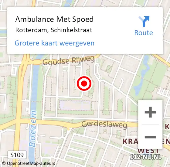 Locatie op kaart van de 112 melding: Ambulance Met Spoed Naar Rotterdam, Schinkelstraat op 13 oktober 2023 04:55