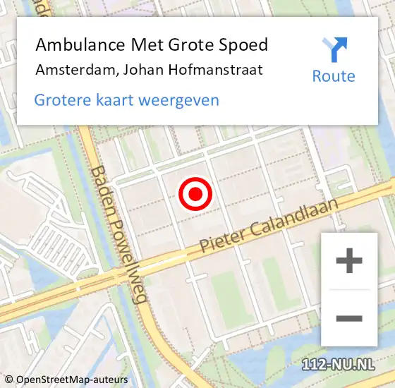 Locatie op kaart van de 112 melding: Ambulance Met Grote Spoed Naar Amsterdam, Johan Hofmanstraat op 13 oktober 2023 07:49