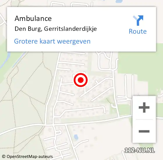 Locatie op kaart van de 112 melding: Ambulance Den Burg, Gerritslanderdijkje op 13 oktober 2023 10:22