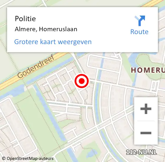 Locatie op kaart van de 112 melding: Politie Almere, Homeruslaan op 13 oktober 2023 10:35