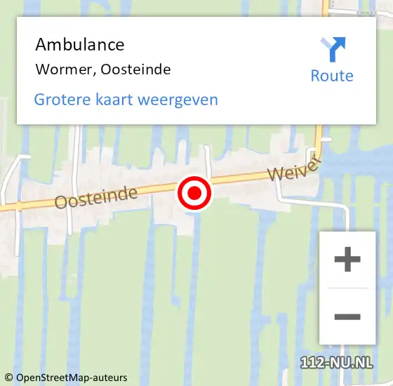 Locatie op kaart van de 112 melding: Ambulance Wormer, Oosteinde op 13 oktober 2023 10:37