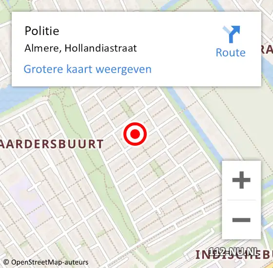 Locatie op kaart van de 112 melding: Politie Almere, Hollandiastraat op 13 oktober 2023 11:50