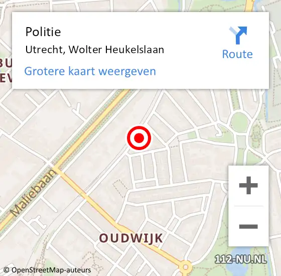 Locatie op kaart van de 112 melding: Politie Utrecht, Wolter Heukelslaan op 13 oktober 2023 12:50