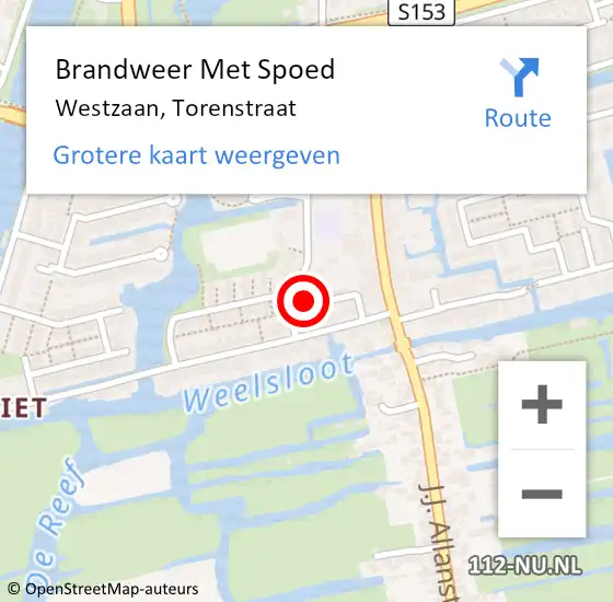 Locatie op kaart van de 112 melding: Brandweer Met Spoed Naar Westzaan, Torenstraat op 13 oktober 2023 12:59