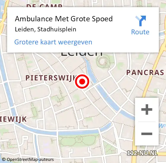 Locatie op kaart van de 112 melding: Ambulance Met Grote Spoed Naar Leiden, Stadhuisplein op 13 oktober 2023 13:23