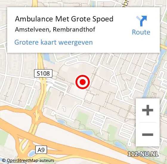 Locatie op kaart van de 112 melding: Ambulance Met Grote Spoed Naar Amstelveen, Rembrandthof op 13 oktober 2023 13:47