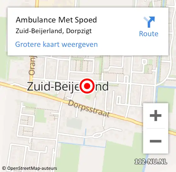 Locatie op kaart van de 112 melding: Ambulance Met Spoed Naar Zuid-Beijerland, Dorpzigt op 13 oktober 2023 14:05