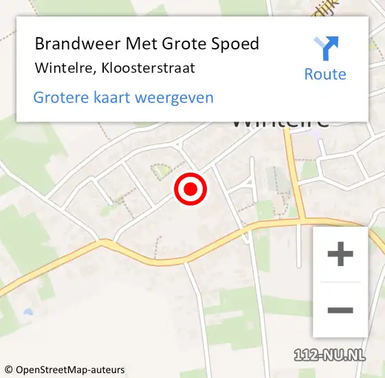 Locatie op kaart van de 112 melding: Brandweer Met Grote Spoed Naar Wintelre, Kloosterstraat op 13 oktober 2023 14:06