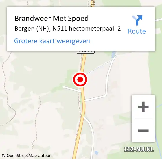 Locatie op kaart van de 112 melding: Brandweer Met Spoed Naar Bergen (NH), N511 hectometerpaal: 2 op 13 oktober 2023 14:25