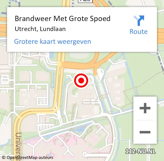 Locatie op kaart van de 112 melding: Brandweer Met Grote Spoed Naar Utrecht, Lundlaan op 13 oktober 2023 16:40