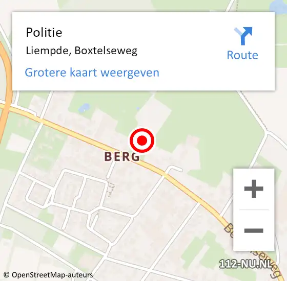 Locatie op kaart van de 112 melding: Politie Liempde, Boxtelseweg op 13 oktober 2023 16:57