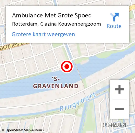 Locatie op kaart van de 112 melding: Ambulance Met Grote Spoed Naar Rotterdam, Clazina Kouwenbergzoom op 13 oktober 2023 17:39