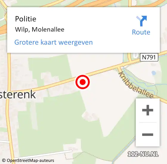 Locatie op kaart van de 112 melding: Politie Wilp, Molenallee op 13 oktober 2023 17:52