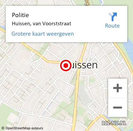 Locatie op kaart van de 112 melding: Politie Huissen, van Voorststraat op 13 oktober 2023 18:34