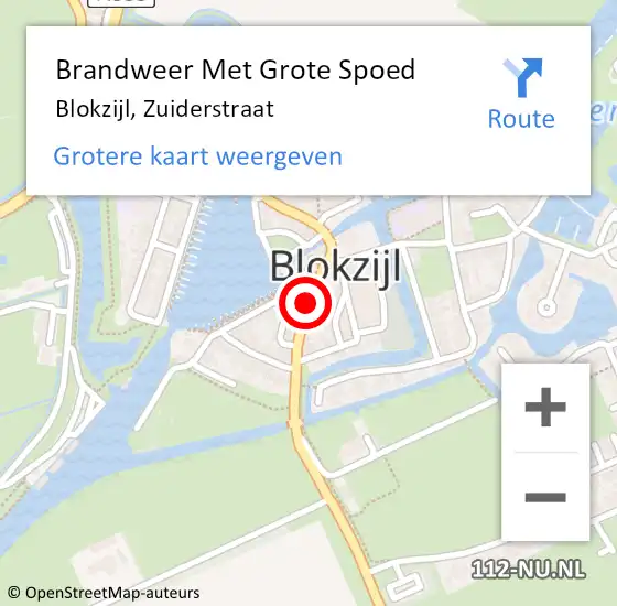 Locatie op kaart van de 112 melding: Brandweer Met Grote Spoed Naar Blokzijl, Zuiderstraat op 13 oktober 2023 18:56