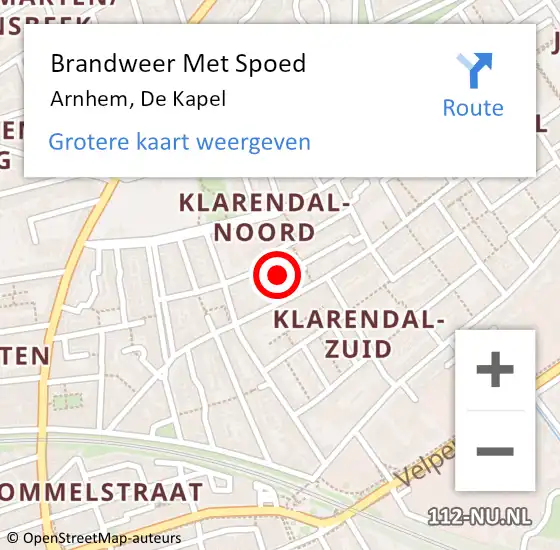 Locatie op kaart van de 112 melding: Brandweer Met Spoed Naar Arnhem, De Kapel op 13 oktober 2023 21:06