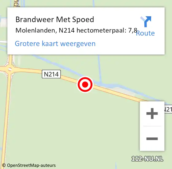 Locatie op kaart van de 112 melding: Brandweer Met Spoed Naar Molenlanden, N214 hectometerpaal: 7,8 op 13 oktober 2023 22:17