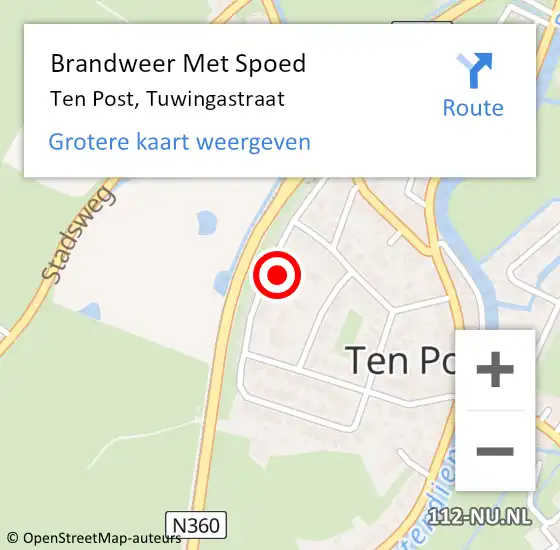 Locatie op kaart van de 112 melding: Brandweer Met Spoed Naar Ten Post, Tuwingastraat op 13 oktober 2023 23:29