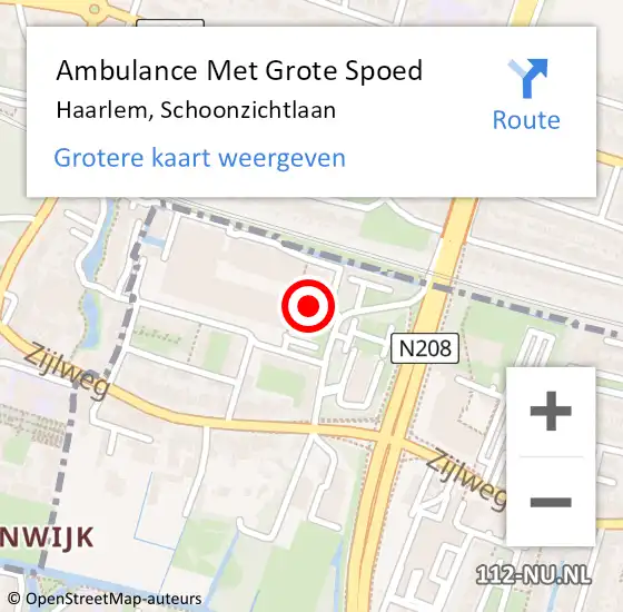 Locatie op kaart van de 112 melding: Ambulance Met Grote Spoed Naar Haarlem, Schoonzichtlaan op 14 oktober 2023 01:04