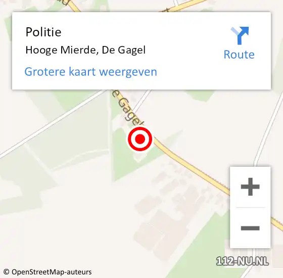 Locatie op kaart van de 112 melding: Politie Hooge Mierde, De Gagel op 14 oktober 2023 05:08