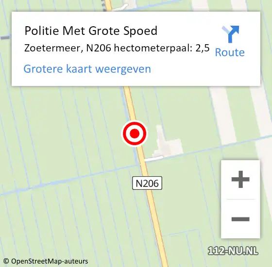 Locatie op kaart van de 112 melding: Politie Met Grote Spoed Naar Zoetermeer, N206 hectometerpaal: 2,5 op 14 oktober 2023 05:54