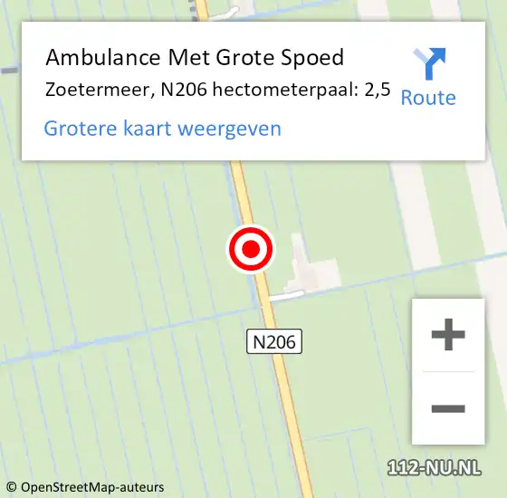Locatie op kaart van de 112 melding: Ambulance Met Grote Spoed Naar Zoetermeer, N206 hectometerpaal: 2,5 op 14 oktober 2023 05:57