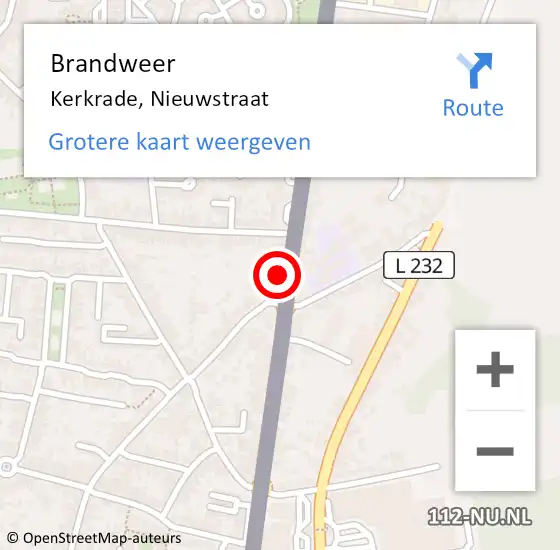Locatie op kaart van de 112 melding: Brandweer Kerkrade, Nieuwstraat op 14 oktober 2023 07:14
