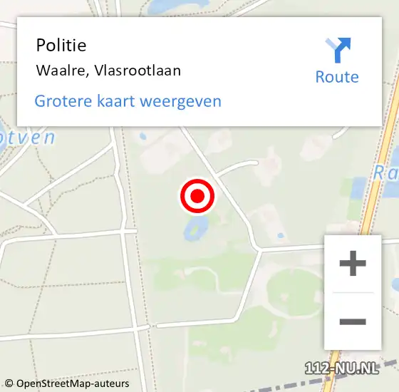 Locatie op kaart van de 112 melding: Politie Waalre, Vlasrootlaan op 14 oktober 2023 07:23