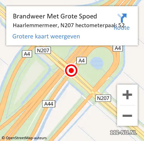 Locatie op kaart van de 112 melding: Brandweer Met Grote Spoed Naar Haarlemmermeer, N207 hectometerpaal: 52 op 14 oktober 2023 09:03