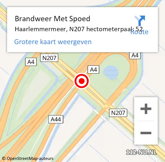 Locatie op kaart van de 112 melding: Brandweer Met Spoed Naar Haarlemmermeer, N207 hectometerpaal: 52 op 14 oktober 2023 09:43