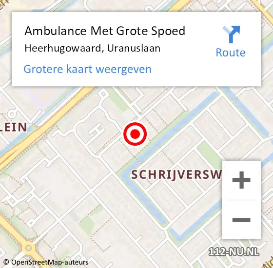Locatie op kaart van de 112 melding: Ambulance Met Grote Spoed Naar Heerhugowaard, Uranuslaan op 14 oktober 2023 10:40