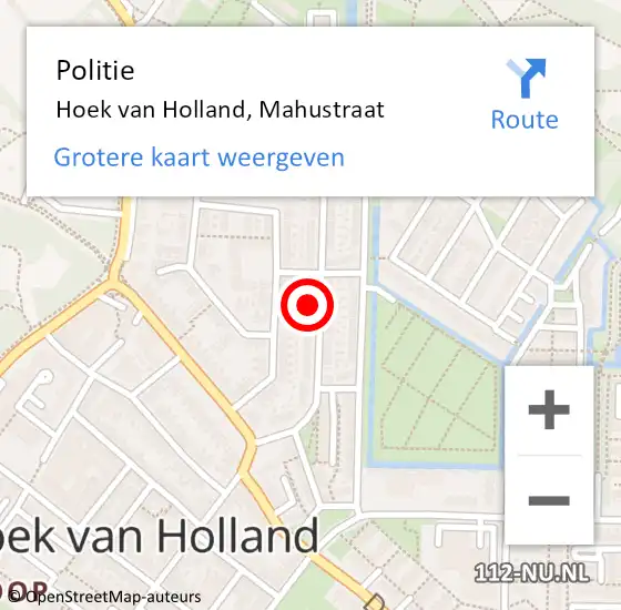 Locatie op kaart van de 112 melding: Politie Hoek van Holland, Mahustraat op 14 oktober 2023 10:46