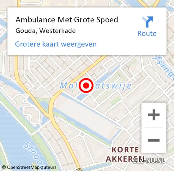 Locatie op kaart van de 112 melding: Ambulance Met Grote Spoed Naar Gouda, Westerkade op 14 oktober 2023 10:47