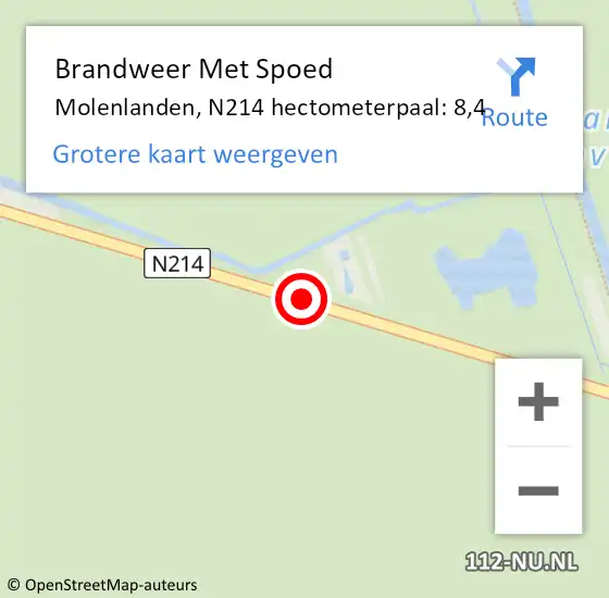 Locatie op kaart van de 112 melding: Brandweer Met Spoed Naar Molenlanden, N214 hectometerpaal: 8,4 op 14 oktober 2023 11:07