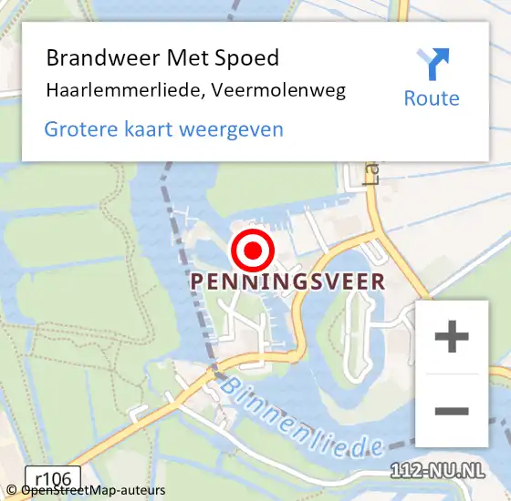 Locatie op kaart van de 112 melding: Brandweer Met Spoed Naar Haarlemmerliede, Veermolenweg op 14 oktober 2023 11:08