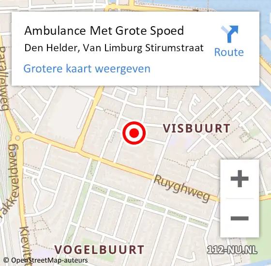 Locatie op kaart van de 112 melding: Ambulance Met Grote Spoed Naar Den Helder, Van Limburg Stirumstraat op 14 oktober 2023 11:09