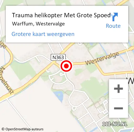 Locatie op kaart van de 112 melding: Trauma helikopter Met Grote Spoed Naar Warffum, Westervalge op 14 oktober 2023 13:07