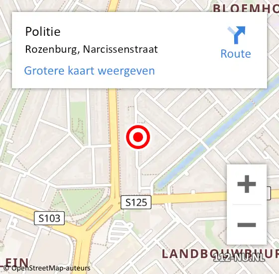 Locatie op kaart van de 112 melding: Politie Rotterdam, Narcissenstraat op 14 oktober 2023 13:44
