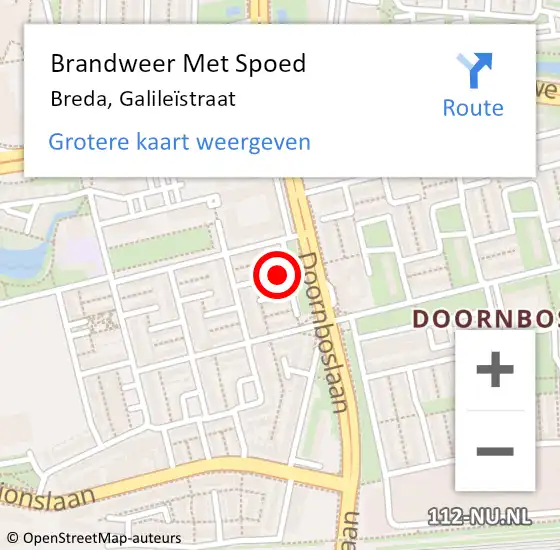 Locatie op kaart van de 112 melding: Brandweer Met Spoed Naar Breda, Galileïstraat op 14 oktober 2023 15:24