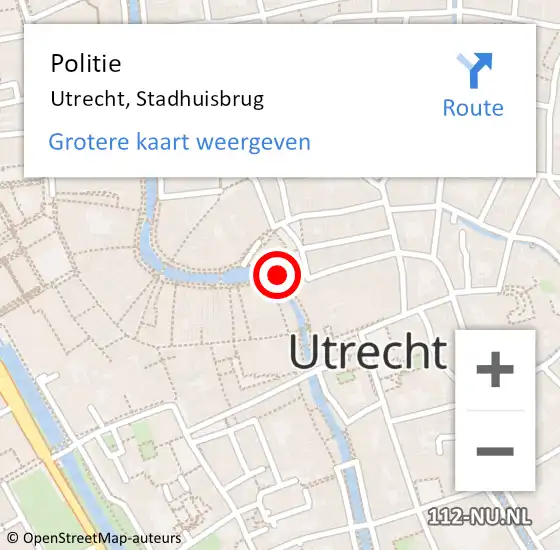 Locatie op kaart van de 112 melding: Politie Utrecht, Stadhuisbrug op 14 oktober 2023 15:33