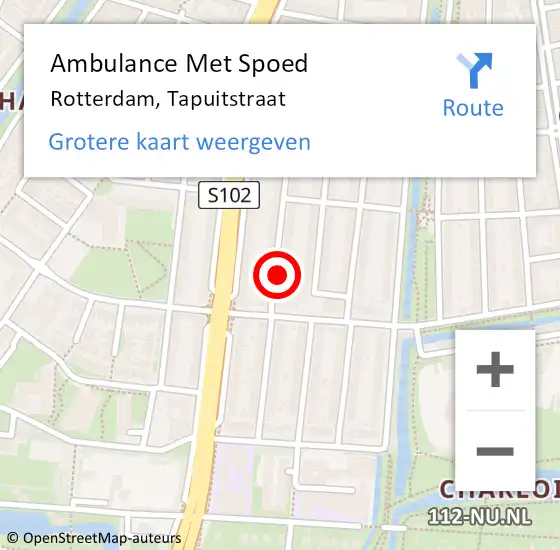 Locatie op kaart van de 112 melding: Ambulance Met Spoed Naar Rotterdam, Tapuitstraat op 14 oktober 2023 15:33