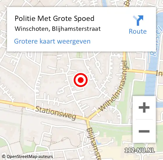 Locatie op kaart van de 112 melding: Politie Met Grote Spoed Naar Winschoten, Blijhamsterstraat op 14 oktober 2023 17:29