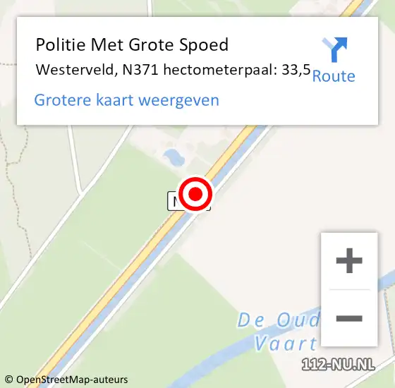Locatie op kaart van de 112 melding: Politie Met Grote Spoed Naar Westerveld, N371 hectometerpaal: 33,5 op 14 oktober 2023 21:26