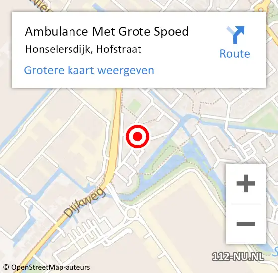 Locatie op kaart van de 112 melding: Ambulance Met Grote Spoed Naar Honselersdijk, Hofstraat op 14 oktober 2023 22:38