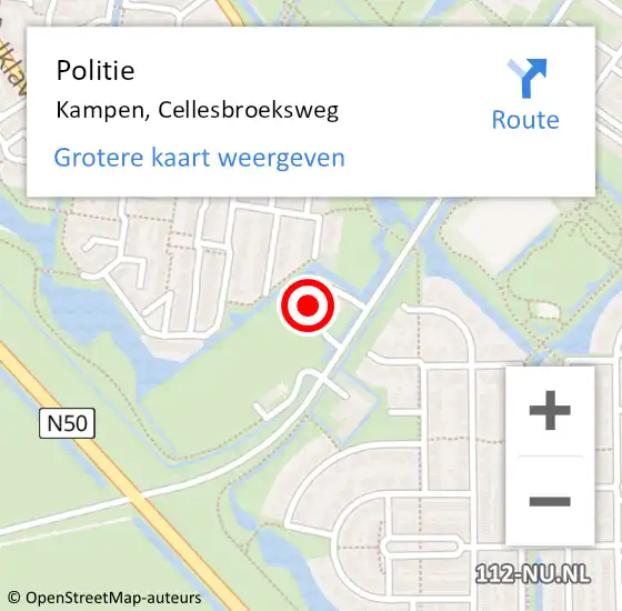 Locatie op kaart van de 112 melding: Politie Kampen, Cellesbroeksweg op 14 oktober 2023 23:02