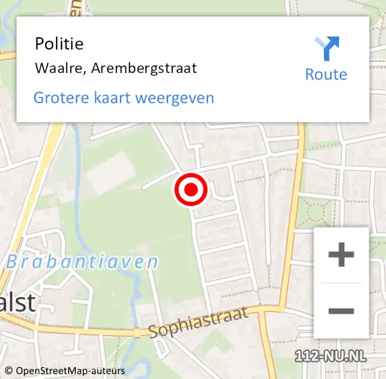 Locatie op kaart van de 112 melding: Politie Waalre, Arembergstraat op 15 oktober 2023 01:27