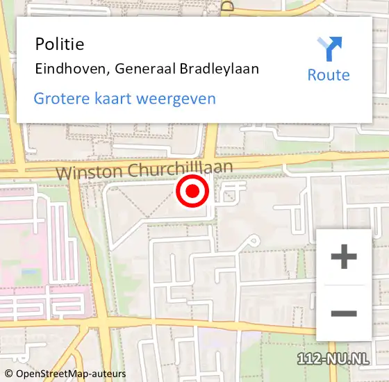 Locatie op kaart van de 112 melding: Politie Eindhoven, Generaal Bradleylaan op 15 oktober 2023 01:59