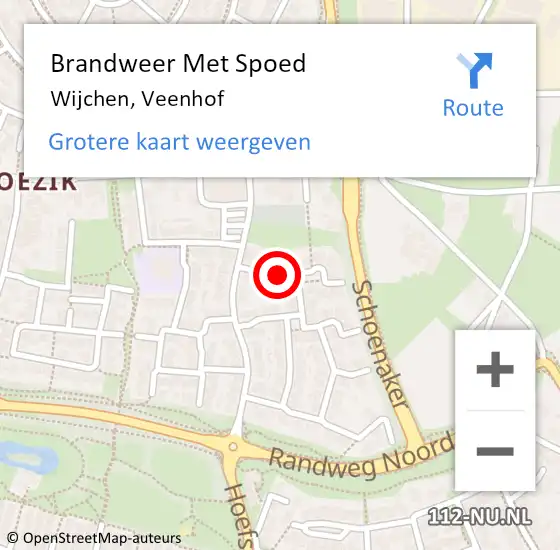 Locatie op kaart van de 112 melding: Brandweer Met Spoed Naar Wijchen, Veenhof op 15 oktober 2023 04:32