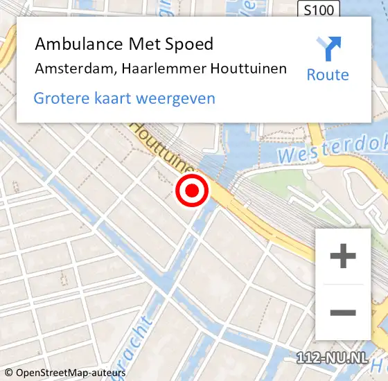 Locatie op kaart van de 112 melding: Ambulance Met Spoed Naar Amsterdam, Haarlemmer Houttuinen op 15 oktober 2023 04:36